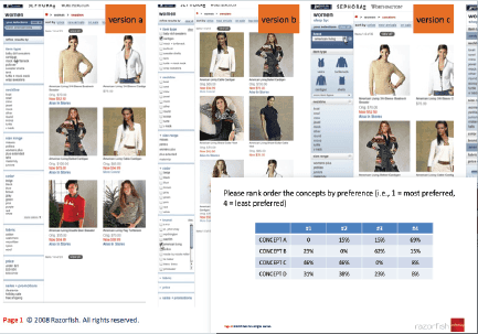 Mid-fidelity prototypes used in usability testing across category-browse tasks